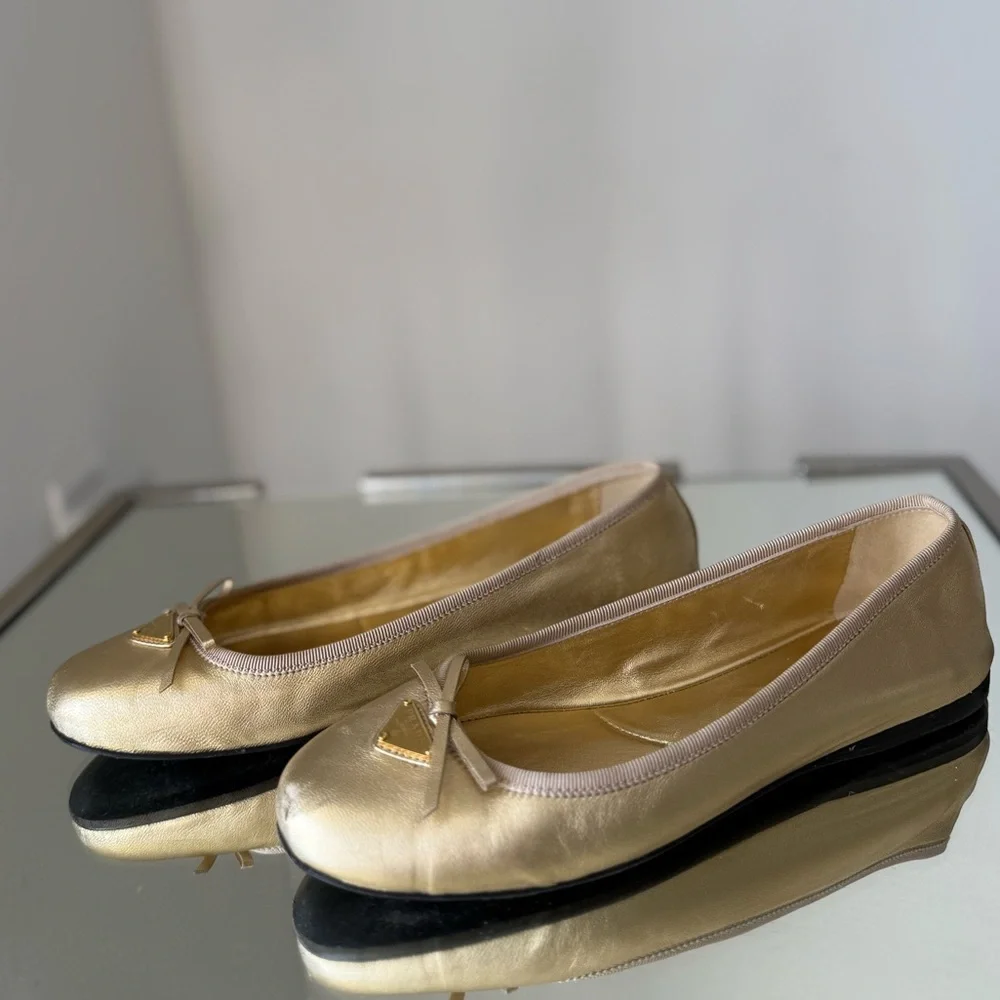 Prada Metallic Gold Ballerina Flats 37 $950 - Picture 12 of 12